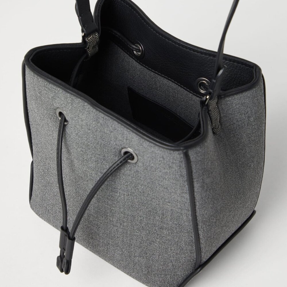 Brunello Cucinelli Duo Bucket Bag Gray Virgin Wool Monili New Tag $2,700 - Picture 8 of 15